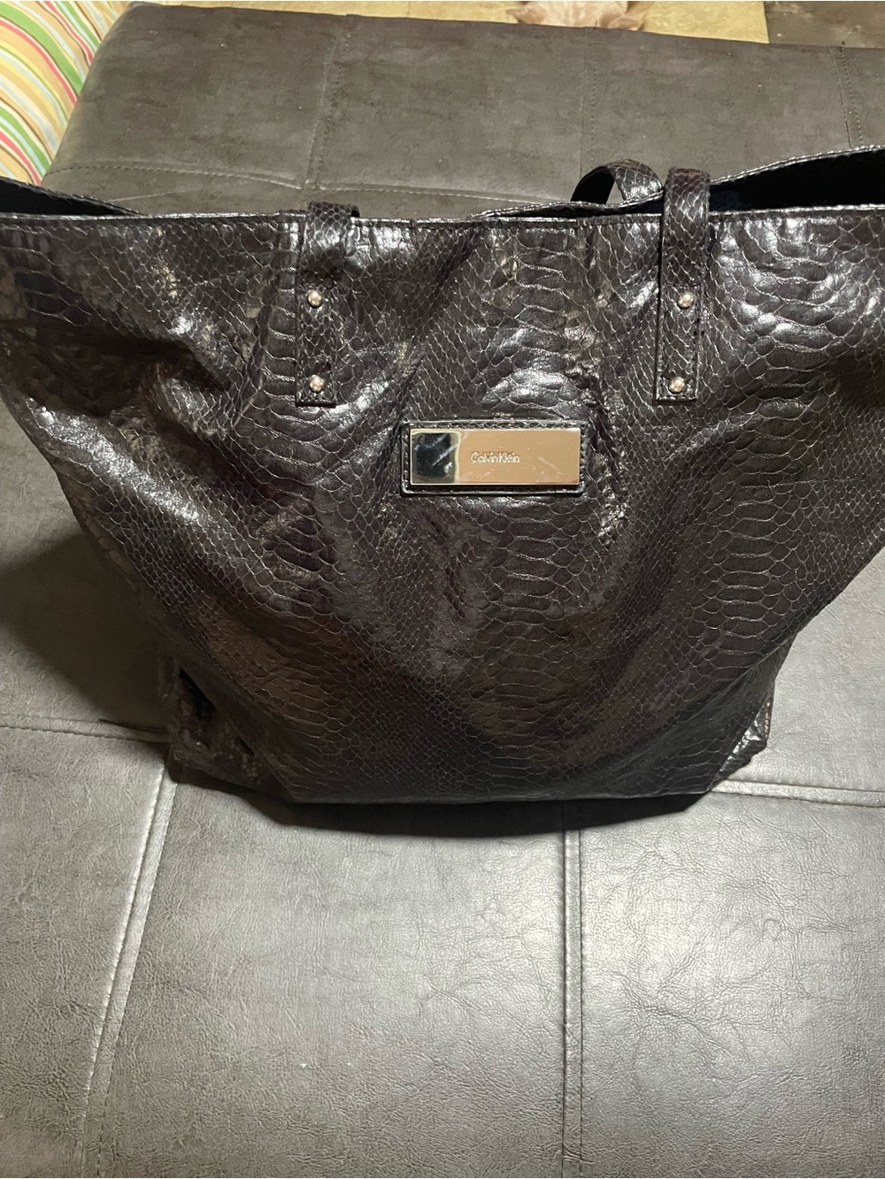 Calvin Klein Dark Brown Faux-Snakeskin Tote
